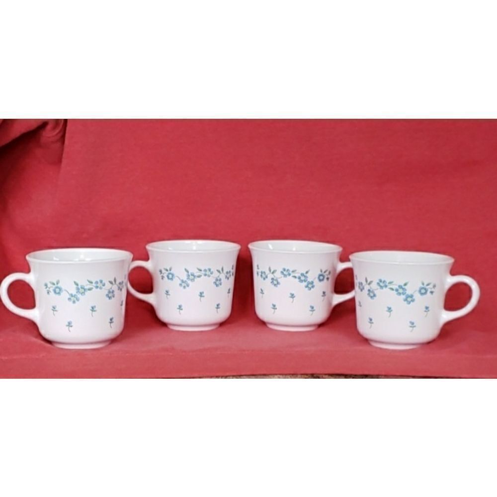 Vintage Set of 4 Corelle Corningware Forget Me Not Design Coffee Cups